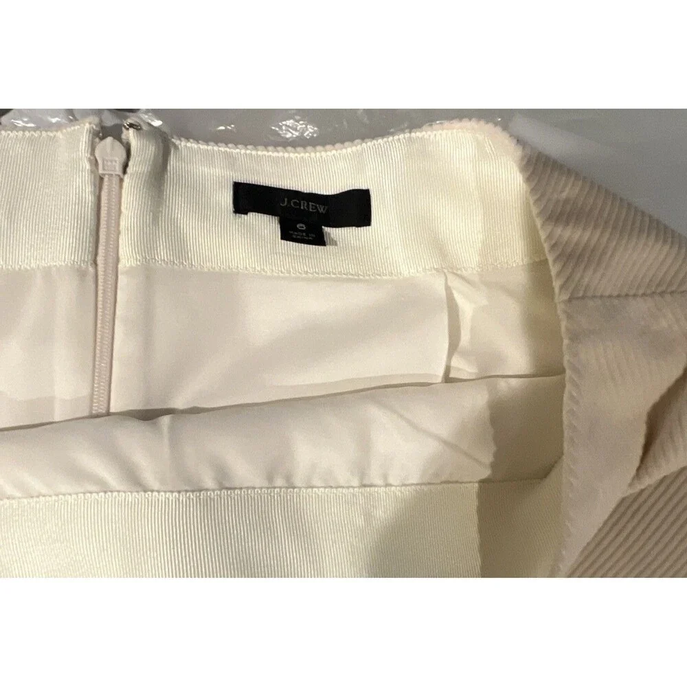 J.CREW Women's Ivory Corduroy Mini Skirt Lined Zip Closure Size 6 NWOT